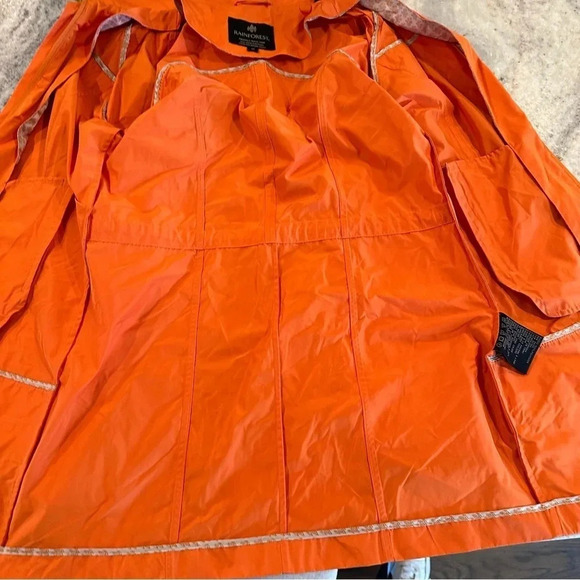 Rainforest Packable Travel Hooded Rain Coat Orange w/ Gold Accents size Medium - Picture 8 of 10
